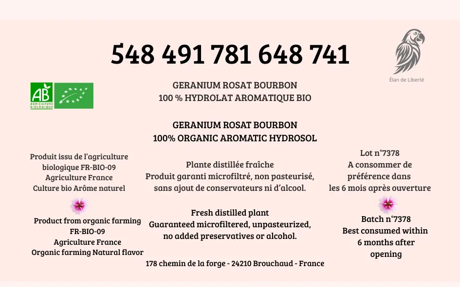 Hydrolat Géranium Rosat aromatique bio